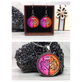   Üveglencsés szett - fa mintával, rózsaszín-narancssárga háttérrel