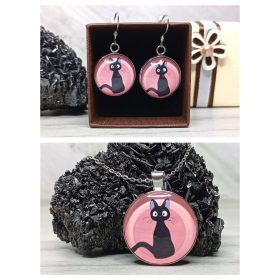   Üveglencsés szett - macska mintával, rózsaszín háttérrel